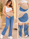 Pantalon de maternidad de mezclilla clara tipo campana