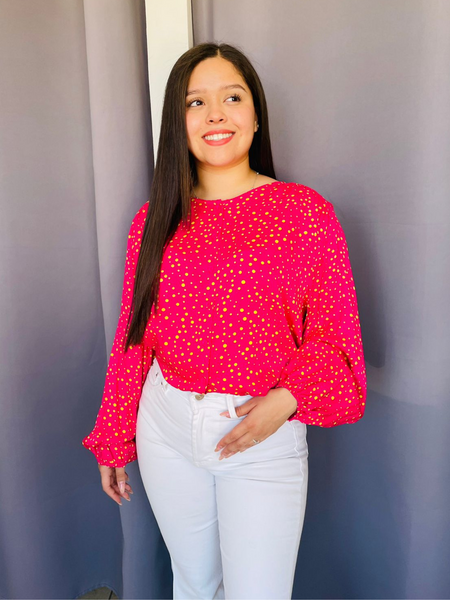 Blusa con estampado de lunares amarillos color rosa