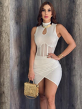 Vestido con transparencia de bocamanga blanco
