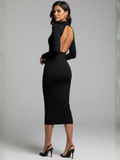 Vestido negro midi con escote en la espalda negro