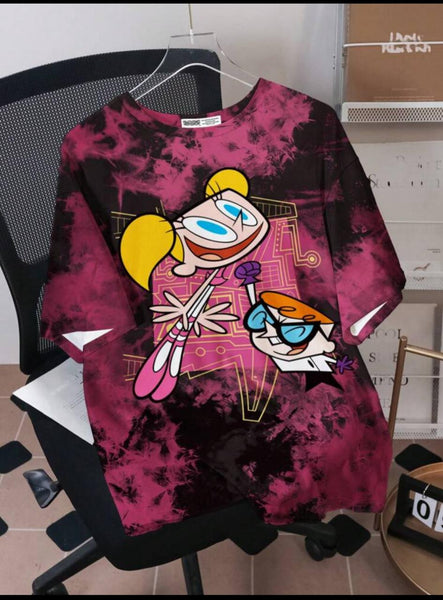 Playera oversize rosa bicolor con estampado de Dexter´s