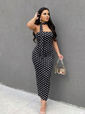 Vestido con estampado de lunares blancos color negro