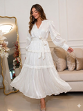 Vestido largo con olanes color blanco