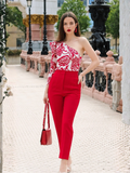 Pantalon de tiro alto con zipper Color Rojo