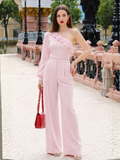 Pantalon de vestir de pinzas tiro alto rosa pastel