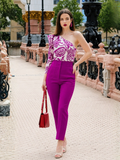 Pantalón de tiro alto con zipper color magenta