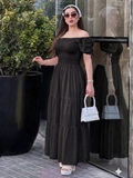 Vestido con elastico en cintura y listones en manga negro