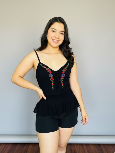 Blusa de tirantes con estampado floral  Negro