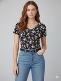 Blusa con estampado Floral Casual Color Negro-Shein