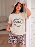 Pijama de 3 piezas deplayera  short y pantalon estampado girls rosa