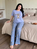 Pijama de 3 piezas deplayera  short y pantalon estampado perrito azul