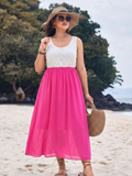 Vestido de tirante con diseño de encaje con velo inferior Rosa