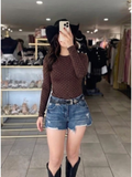 Blusa con detalla de brillos plata cafe