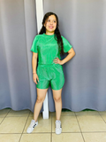 Conjunto de blusa y short de satin verde
