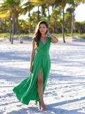 Vestido largo con nudo en pecho y abertura en piernas Verde