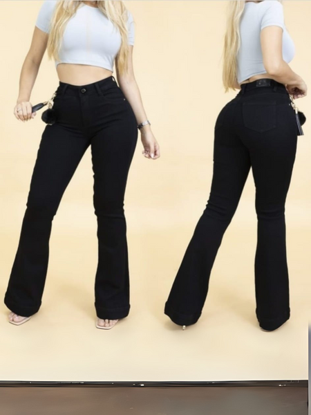 Pantalon de mezclilla de campana negro