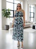 Conjunto de Blusa de tirantes y falda floreada negro y azul