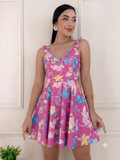 Vestido con estampado floral olan en tirante corte A  fiucha