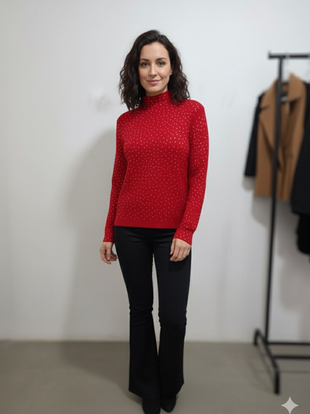Blusa tejida con brillos roja