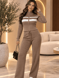 Conjunto tejido zipper en blusa con estampado de lineas blancas