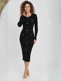 Vestido de manga larga con botones dorados color negro