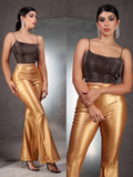 Pantalon de campana metalico dorado