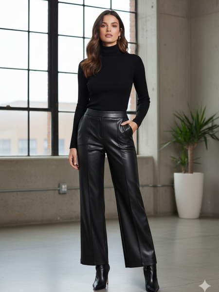 Pantalon de vinipiel liso de campana negro