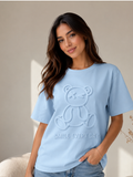 Playera azul oversize con estampado de oso smile every day