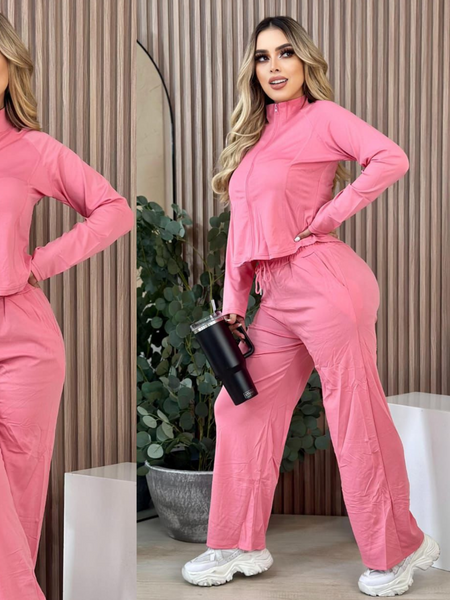 Conjunto deportivo de sudadera y pantalonera rosa