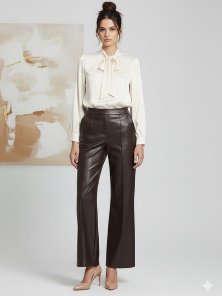 Pantalon de vinipiel liso de campana café