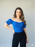 Blusa con corrugado en pecho color azul