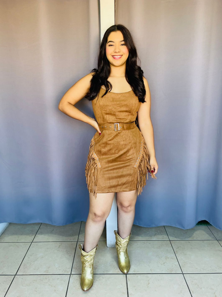 Vestido vaquero con barbitas café