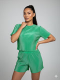 Conjunto de blusa y short de satin verde
