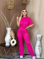 Conjunto de manga corta y pantalon tela rib rosa