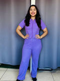 Conjunto de blusa con zipper y pantalon lila