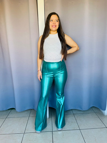 Pantalon de campana metalico aqua