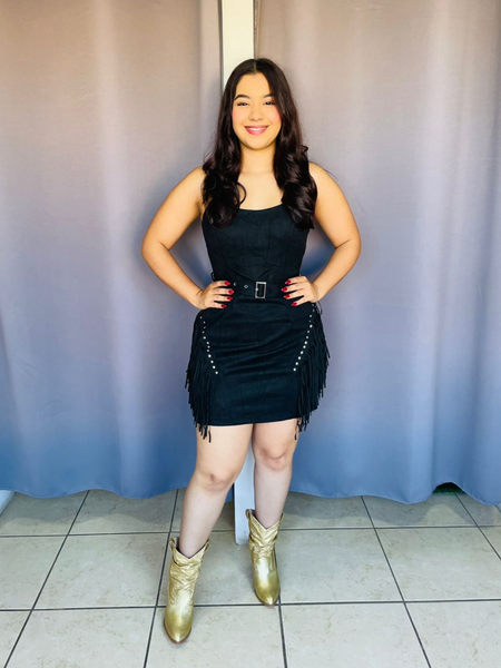 Vestido vaquero con barbitas negro