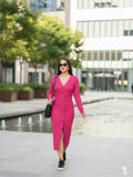 Vestido de lineas con botones central y abertura enfrente Rosa