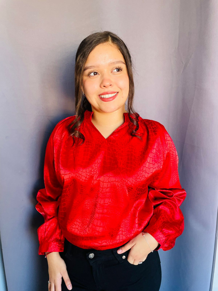 Blusa con estampado de serpiente de satin Rojo