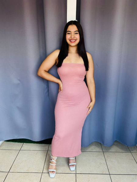 Vestido Straplee liso tela rib  rosa palo