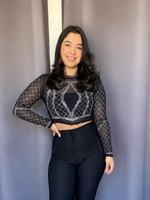 Top de brillos plata color negro