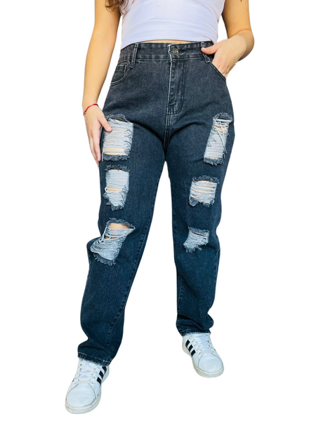 Jeans Mom liso corte recto - Mezclilla Negro