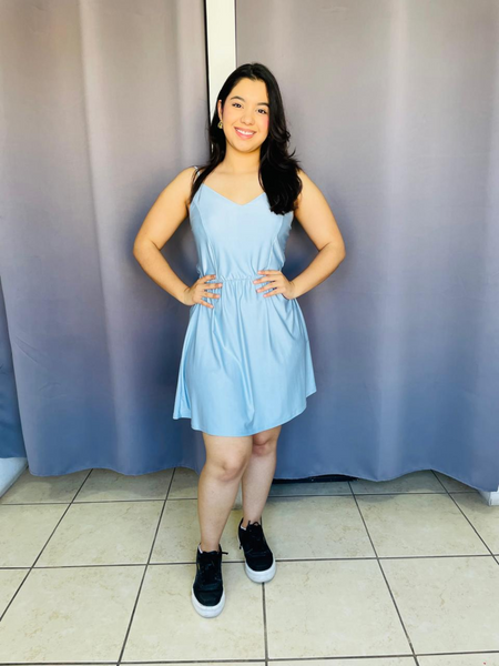 Vestido con escote en V suelto Color Azul