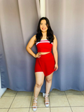 Conjunto de falda y top con rayas blancas rojo