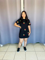 Vestido oversize con estampado de cerezas negro