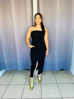 Vestido de botones straplee de mezclilla negro
