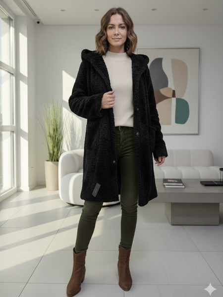 Ensamble afelpada con botones negro larga