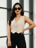 Chaleco con botones manta beige