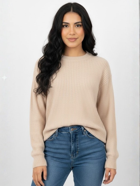 Sueter liso cuello en U color beige