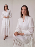 Vestido largo con olanes color blanco